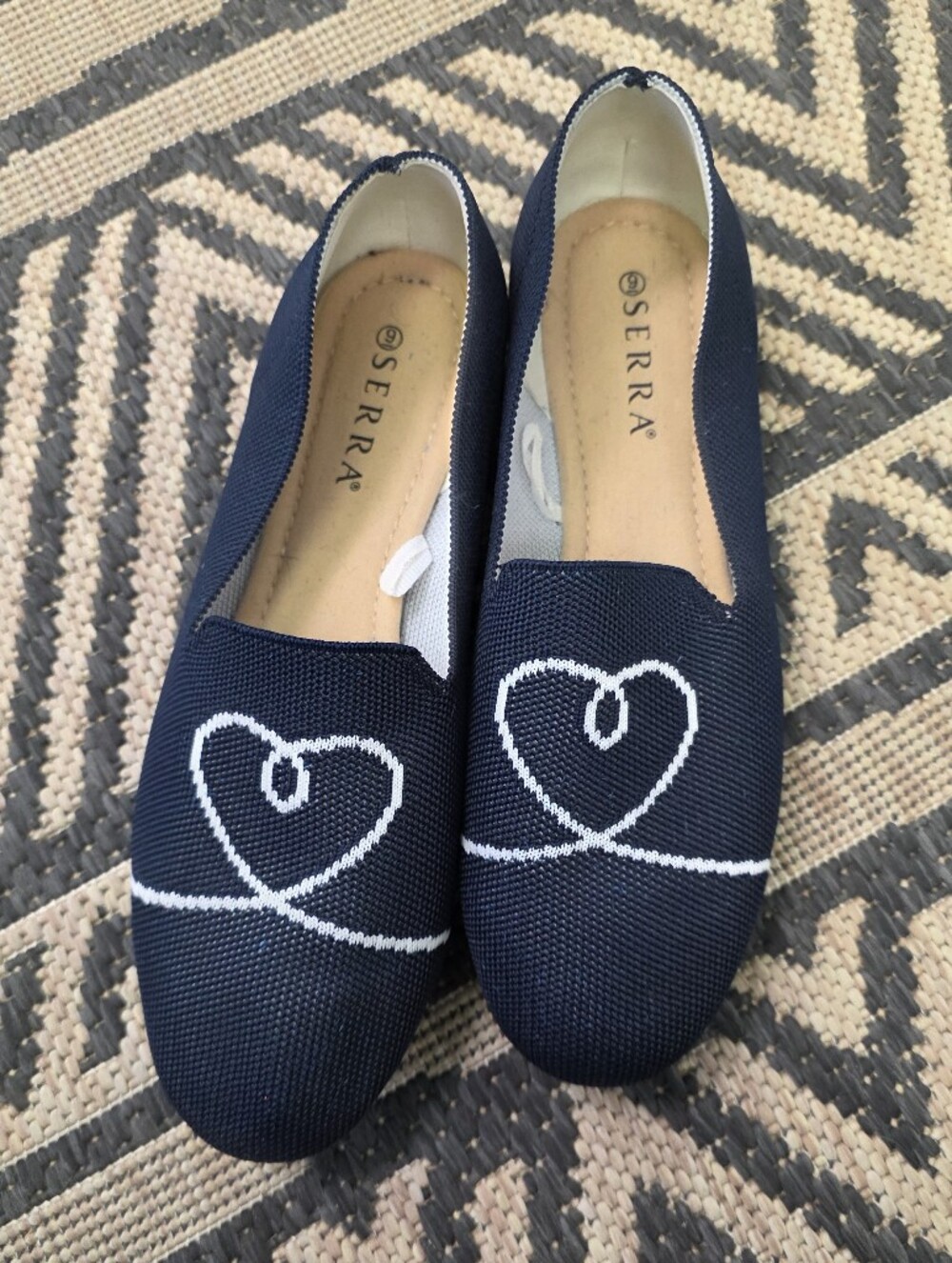SERRA Navy Slip-On Flats with White Heart Stitching